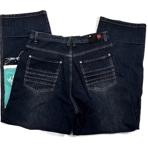 Boom X Jeans Mens 34 x 32 Baggy Wide Leg Y2K Painted Hiphop Denim Vintage 90s - Picture 6 of 14